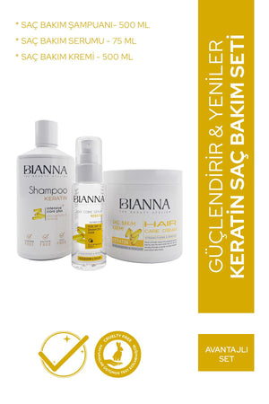 Bianna Keratin 3'lü Saç Bakım Seti - Şampuan - Serum - Krem | Dora Kozmetik
