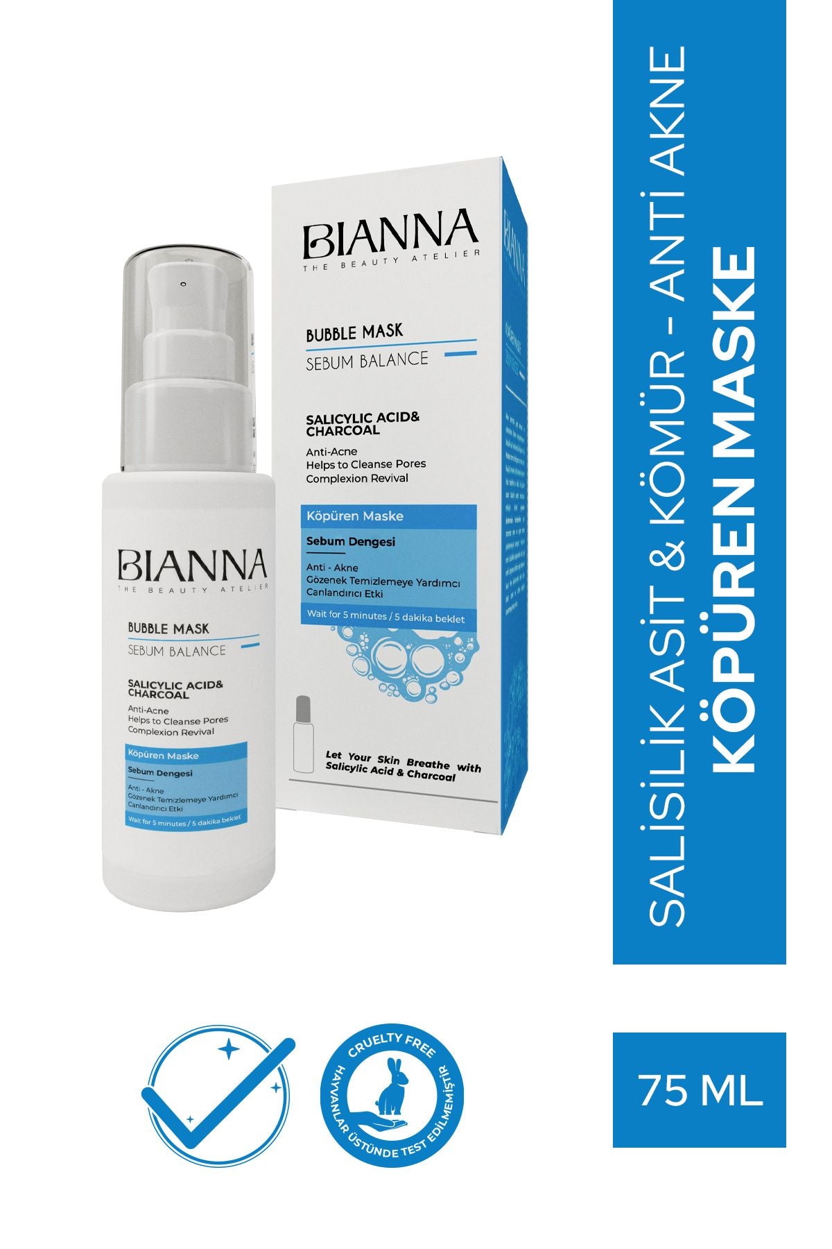 Bianna Bubble Mask Salisilik Asit&Kömür - Anti Akne Köpüren Maske - 75 ml | Dora Kozmetik