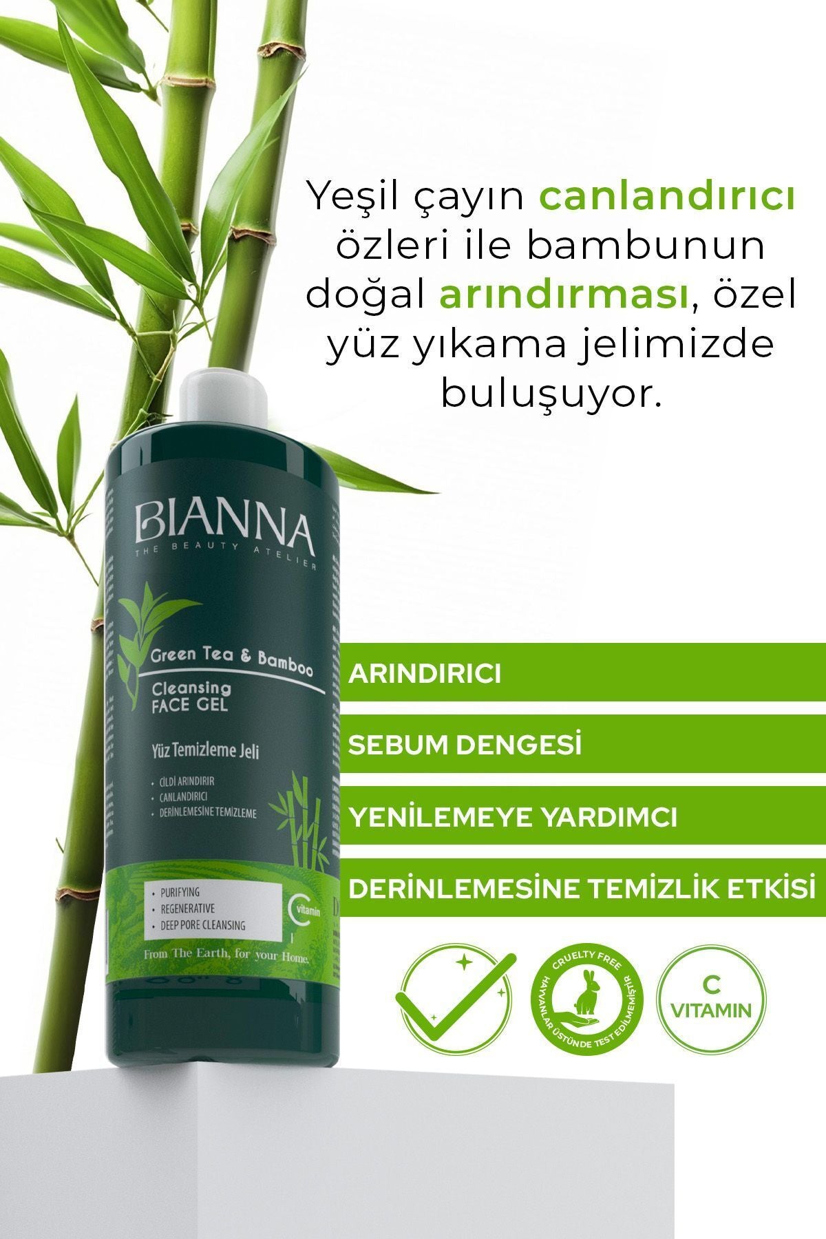 Bianna Yeşil Çay ve Bambu Özlü Yüz Yıkama Jeli 400 ml | Dora Kozmetik