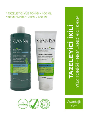Bianna Yüz Toniği ve Nemlendirici Cilt Bakım 2'li Set C Vitaminli Bambulu ve Yeşil Çay Özlü | Dora Kozmetik
