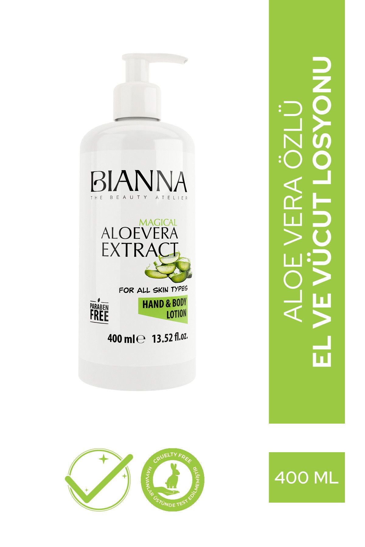 Bianna Aloe Vera Özlü El ve Vücut Losyonu – 400 ml | Dora Kozmetik