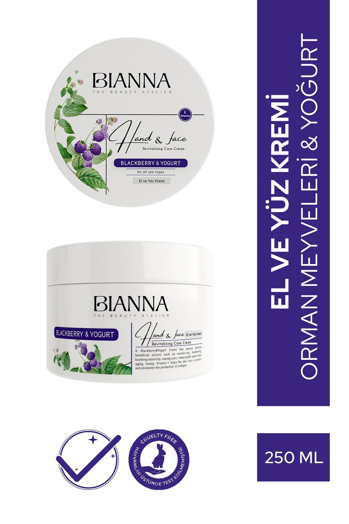 Bianna E Vitaminli El Ve Yüz Kremi Orman Meyveli Ve Yoğurt Özlü Canlandırıcı Yüz Kremi - 250ml | Dora Kozmetik