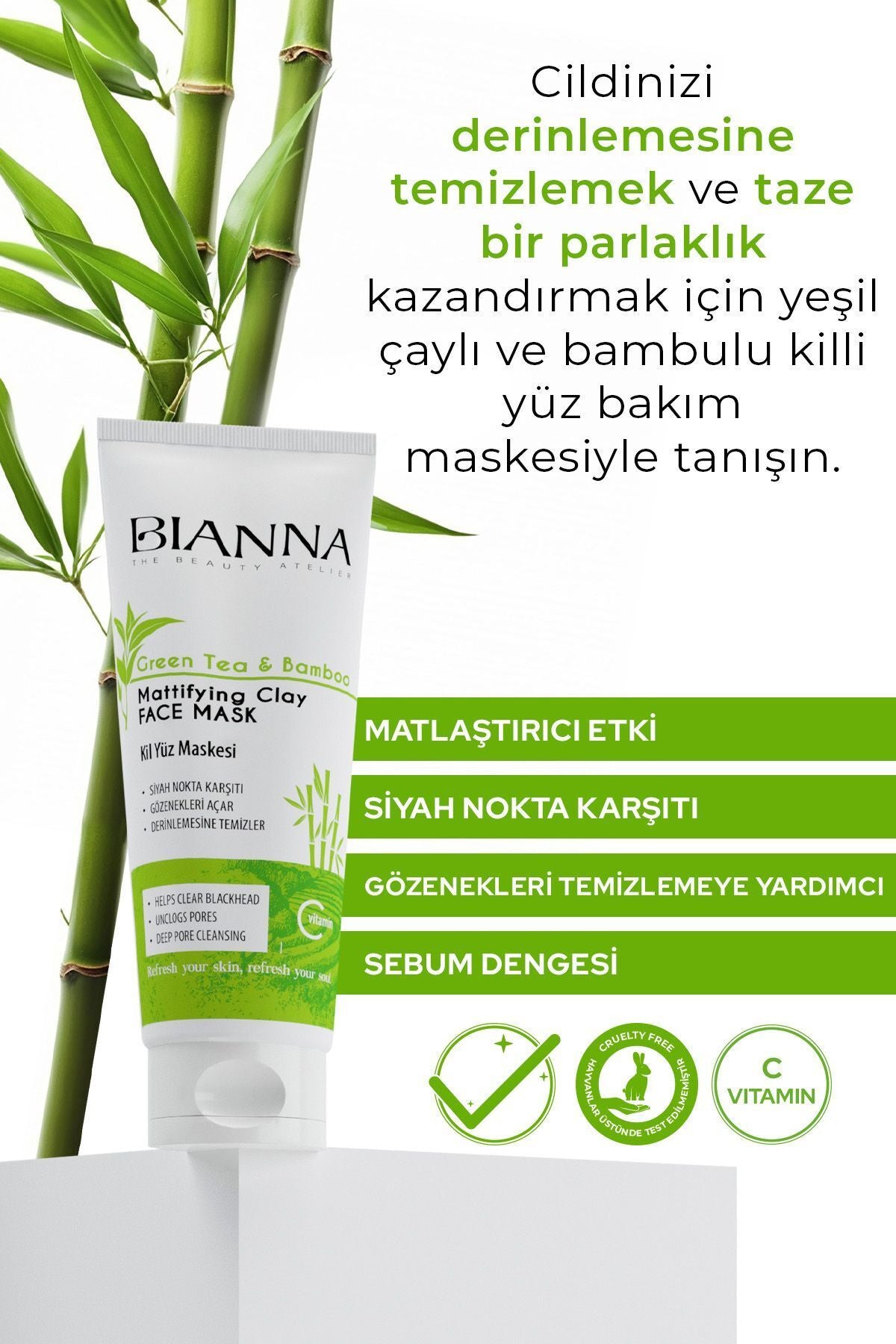 Bianna Yeşil Çay ve Bambu Özlü Yüz Maskesi 200 ml | Dora Kozmetik