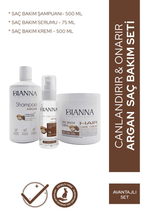 Bianna Argan 3'lü Saç Bakım Seti Şampuan - Serum - Krem | Dora Kozmetik