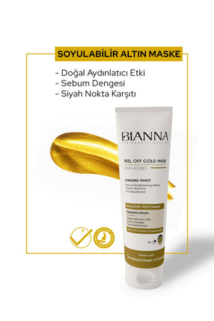 Bianna Altın Maske Antiaging Yaşlanma Karşıtı Soyulabilir Maske Ginseng Maske Siyah Nokta Karşıtı - 100 ml | Dora Kozmetik