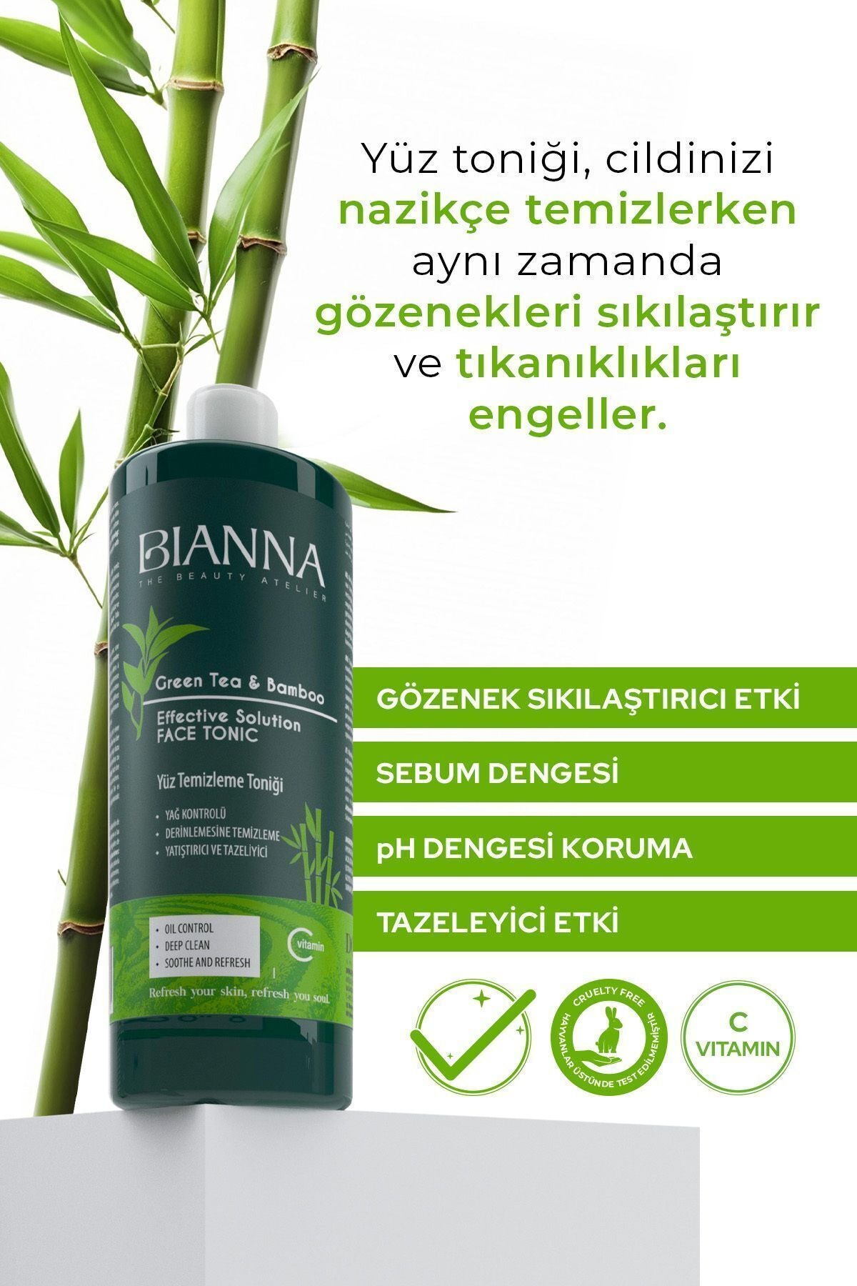 Bianna Tonik C Vitaminli Bambulu ve Yeşil Çaylı Yüz Temizleme Toniği - 400 ml | Dora Kozmetik