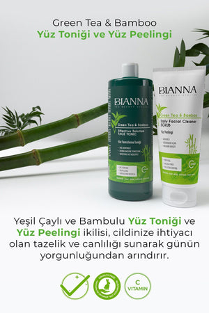 Bianna Yüz Toniği ve Yüz Peelingi Cilt Bakım 2'li Set C Vitaminli Bambulu ve Yeşil Çay Özlü | Dora Kozmetik