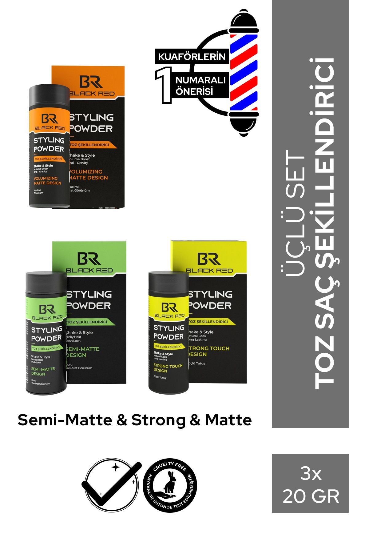 Black Red Saç Şekillendirici Toz Wax Matte - Strong - SemiMatte Toz Wax Üçlü Set | Dora Kozmetik