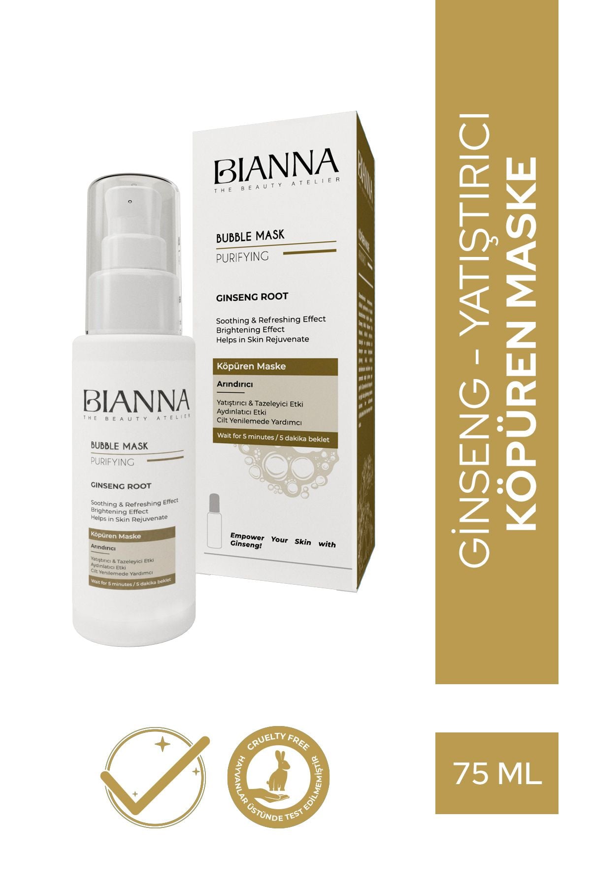 Bianna Bubble Mask Ginseng Özlü ve Yatıştırıcı Köpüren Maske - 75 ml | Dora Kozmetik