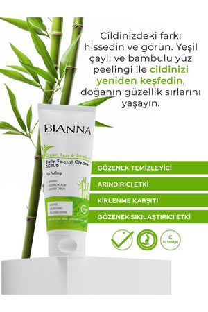 Bianna Yüz Toniği ve Yüz Peelingi Cilt Bakım 2'li Set C Vitaminli Bambulu ve Yeşil Çay Özlü | Dora Kozmetik