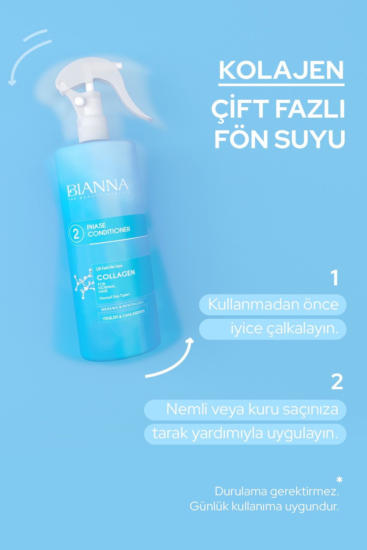 Bianna Çift Fazlı Kolajen İçeren Fön Suyu Nemlendirir & Canlandırır - 400 ml | Dora Kozmetik