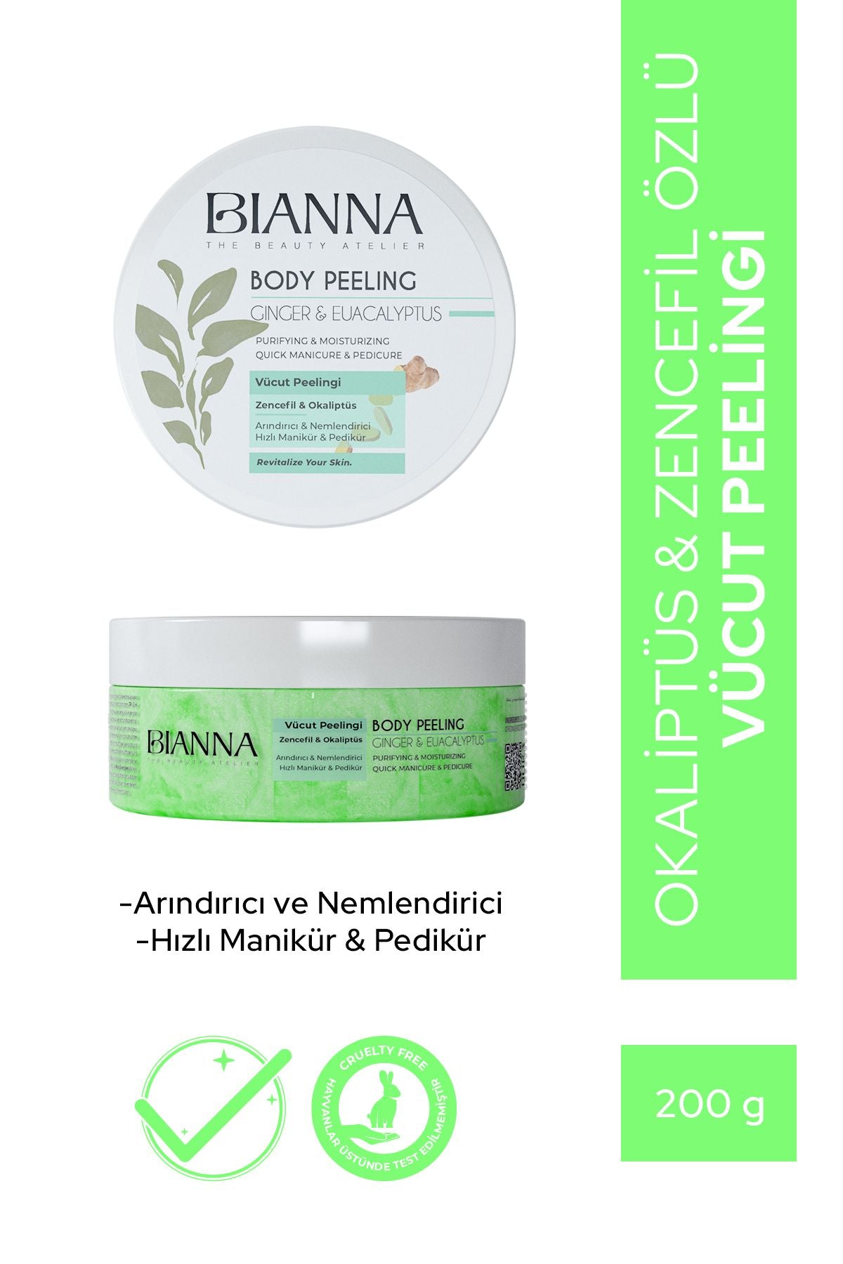 Bianna Vücut Peelingi - Okaliptüs & Zencefil Özlü Nemlendirici ve Arındırıcı Vücut Peelingi - 200 ml | Dora Kozmetik