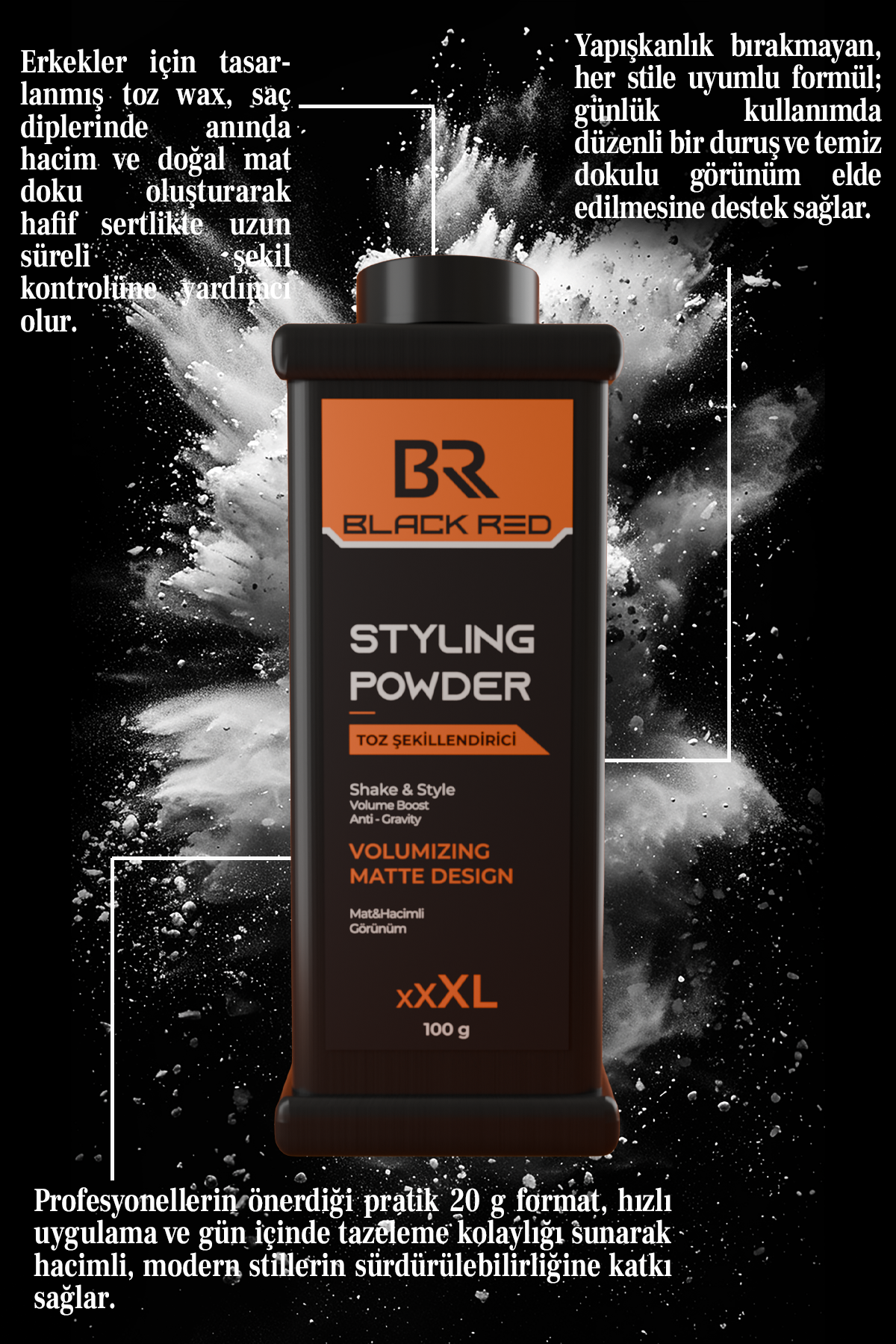 Black Red Matte Volumizing Hair Styling Powder XL 100 g