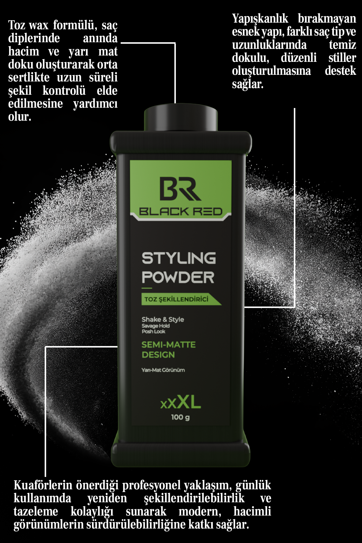 Black Red Semi-Matte Hair Styling Powder XL 100 g