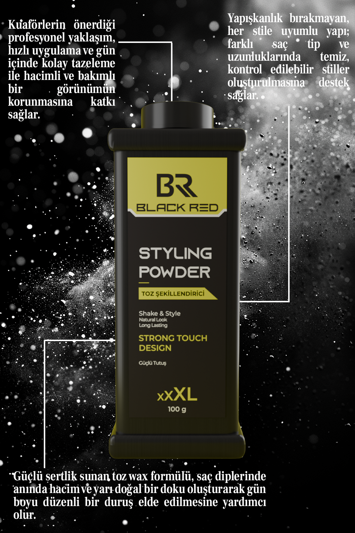 Black Red Hair Styling Powder Strong Hold XL 100 g