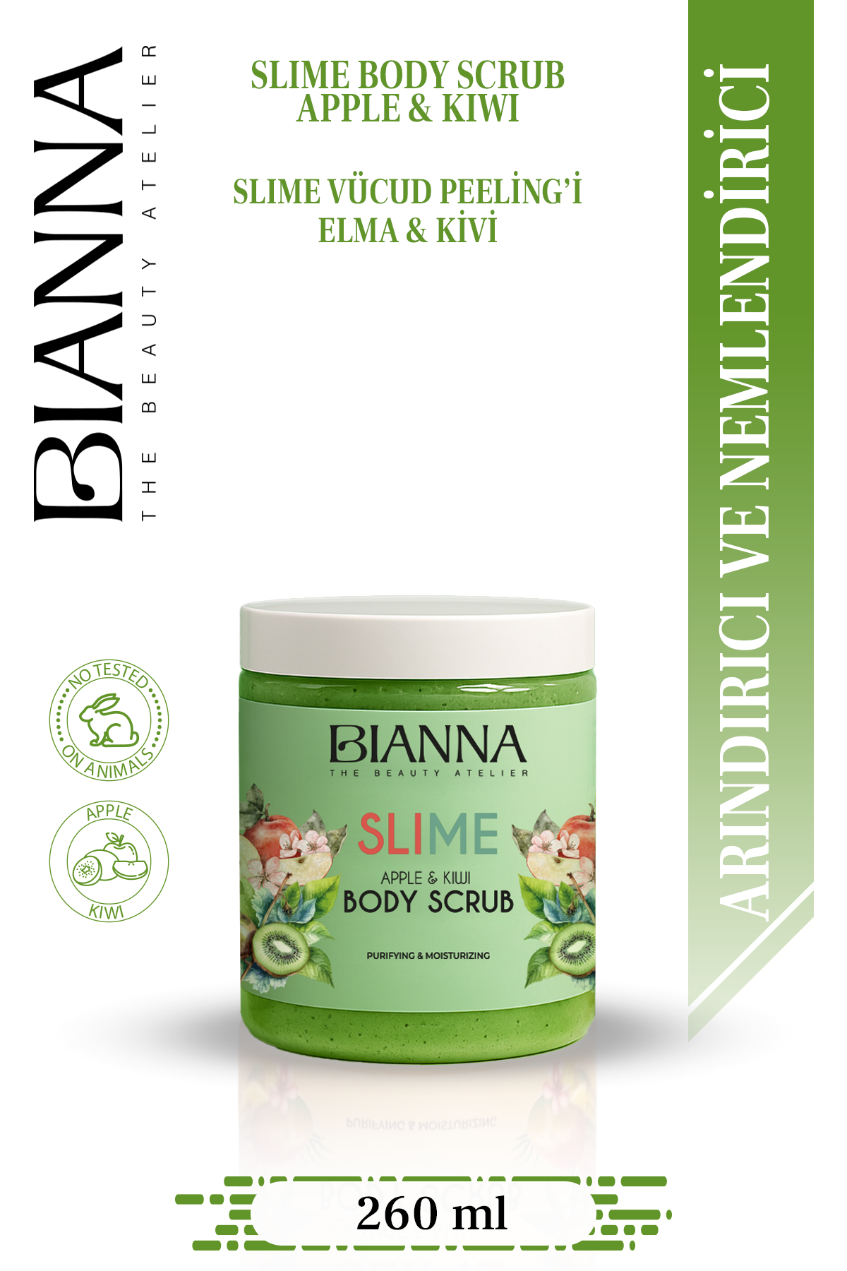 Bianna Elma & Kivi Özlü Slime | Arındırıcı & Nemlendirici Slime Vücut Peelingi | 260 GR