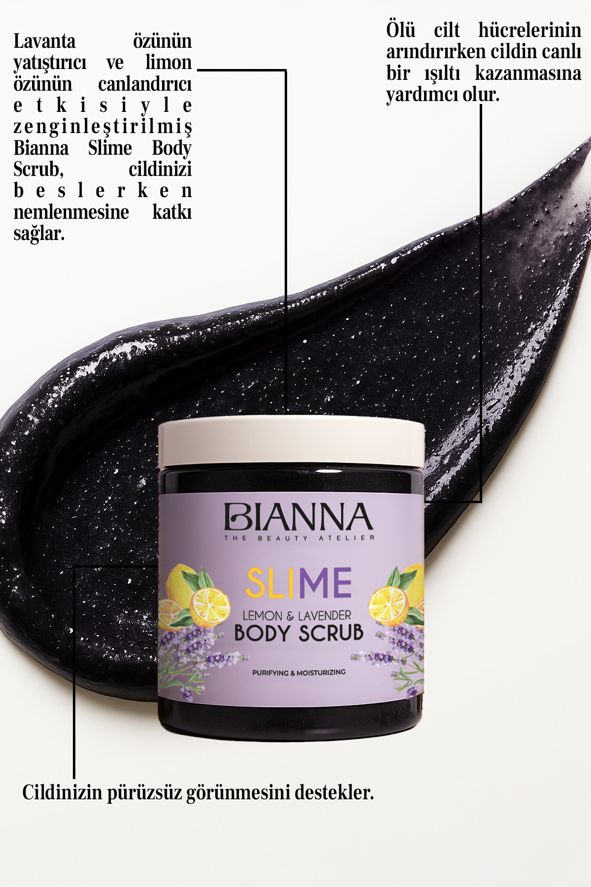 Bianna Limon & Lavanta Özlü Slime Vücut Peelingi | Arındırıcı & Nemlendirici Etki | 260 gr