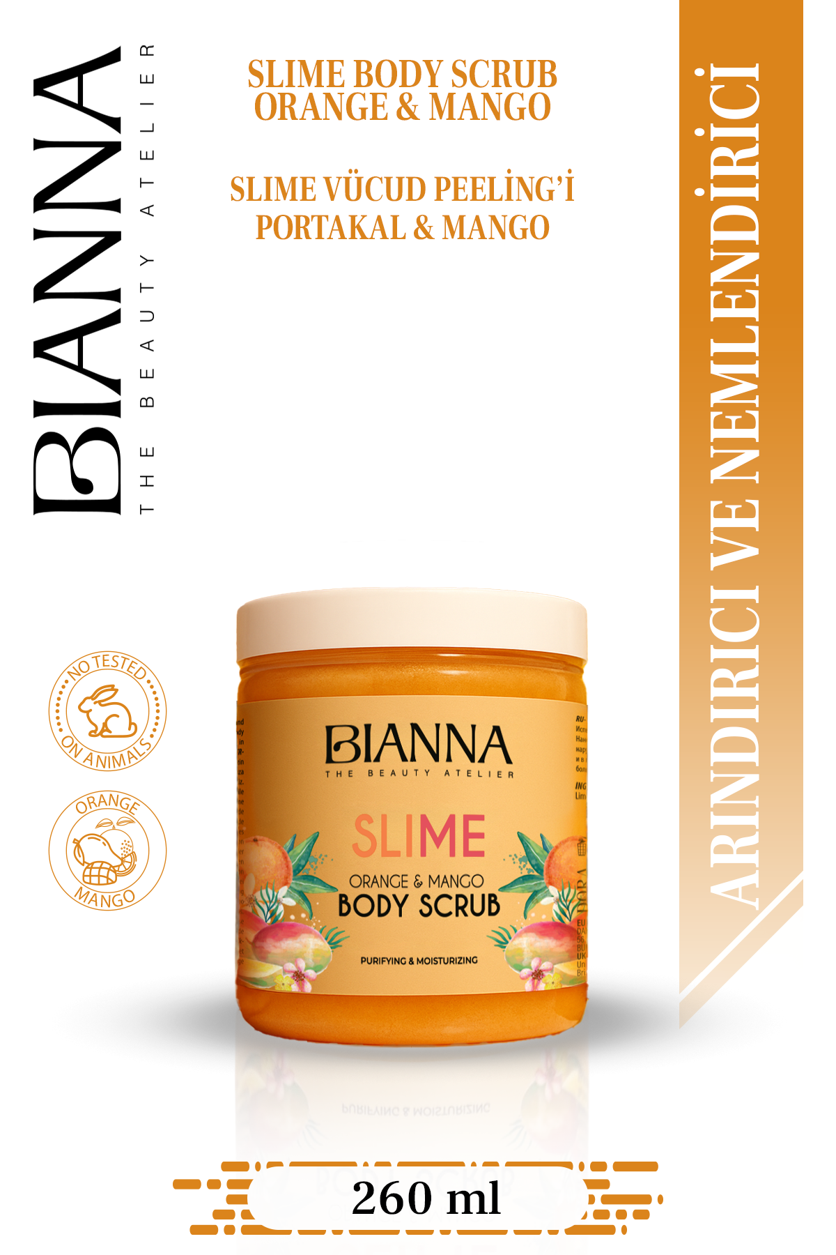Bianna Portakal & Mango Özlü Slime Vücut Peelingi | Arındırıcı ve Nemlendirici Etki | 260 GR