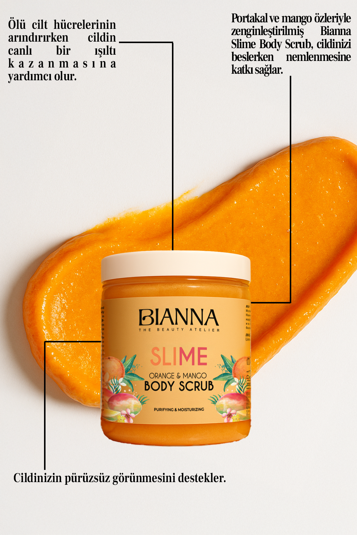 Bianna Portakal & Mango Özlü Slime Vücut Peelingi | Arındırıcı ve Nemlendirici Etki | 260 GR