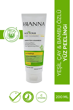 Bianna Yüz Peelingi C Vitaminli ve Gözenek Sıkılaştırıcı Yeşil Çaylı ve Bambulu - 200 ml | Dora Kozmetik