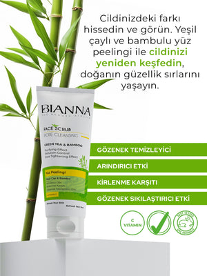 Bianna Yüz Peelingi C Vitaminli ve Gözenek Sıkılaştırıcı Yeşil Çaylı ve Bambulu - 200 ml | Dora Kozmetik